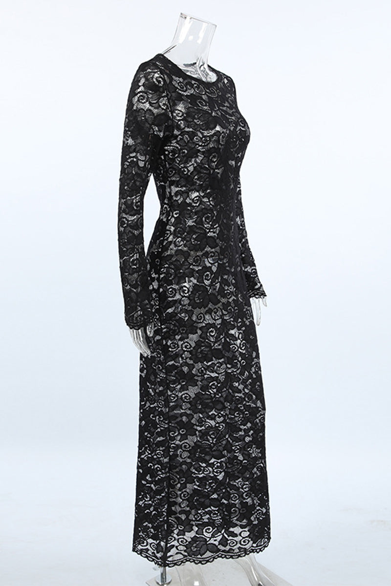 GR | Sexy Lace Sheer O-Neck Lace Dress Dresses