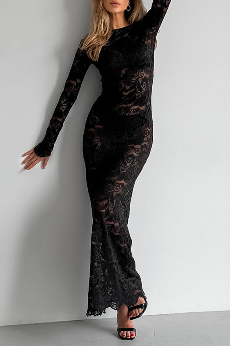 GR | Sexy Lace Sheer O-Neck Lace Dress Dresses