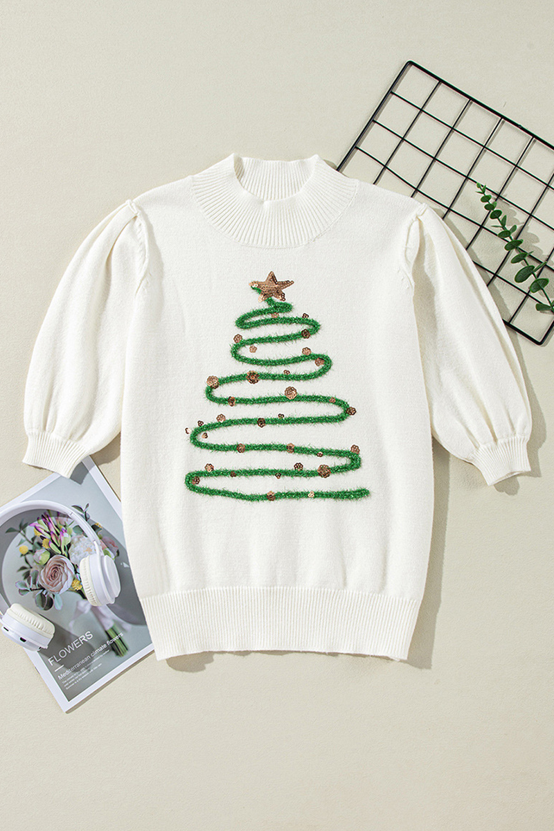 GR | Casual turtleneck sweaters with Christmas tree sequin patchwork