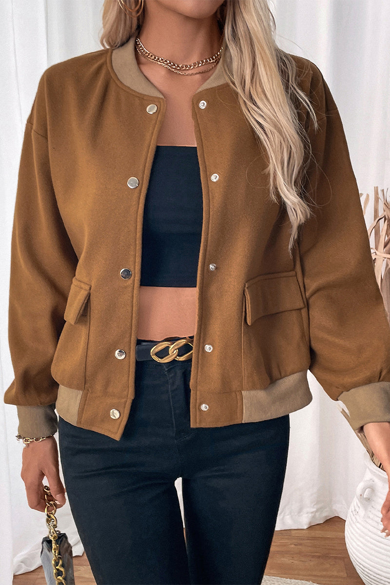 GR | Casual outerwear with an unfinished O-neck and pocket button