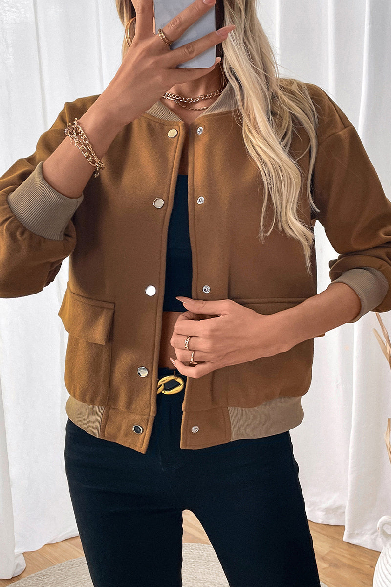 GR | Casual outerwear with an unfinished O-neck and pocket button