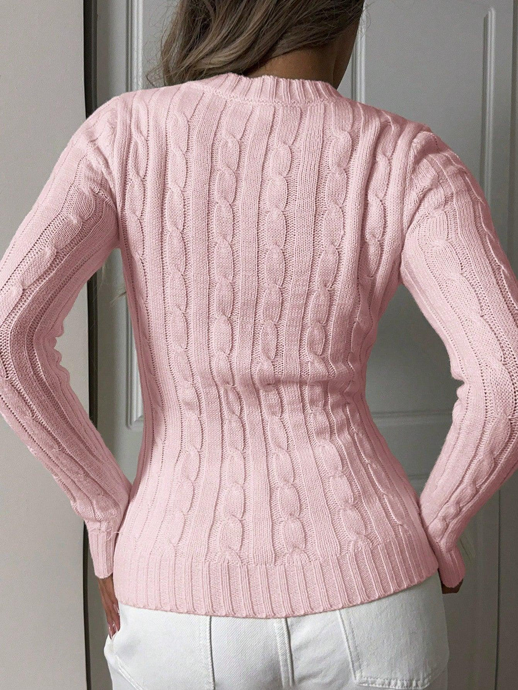 GR | Cord-knit V-neck sweater for women