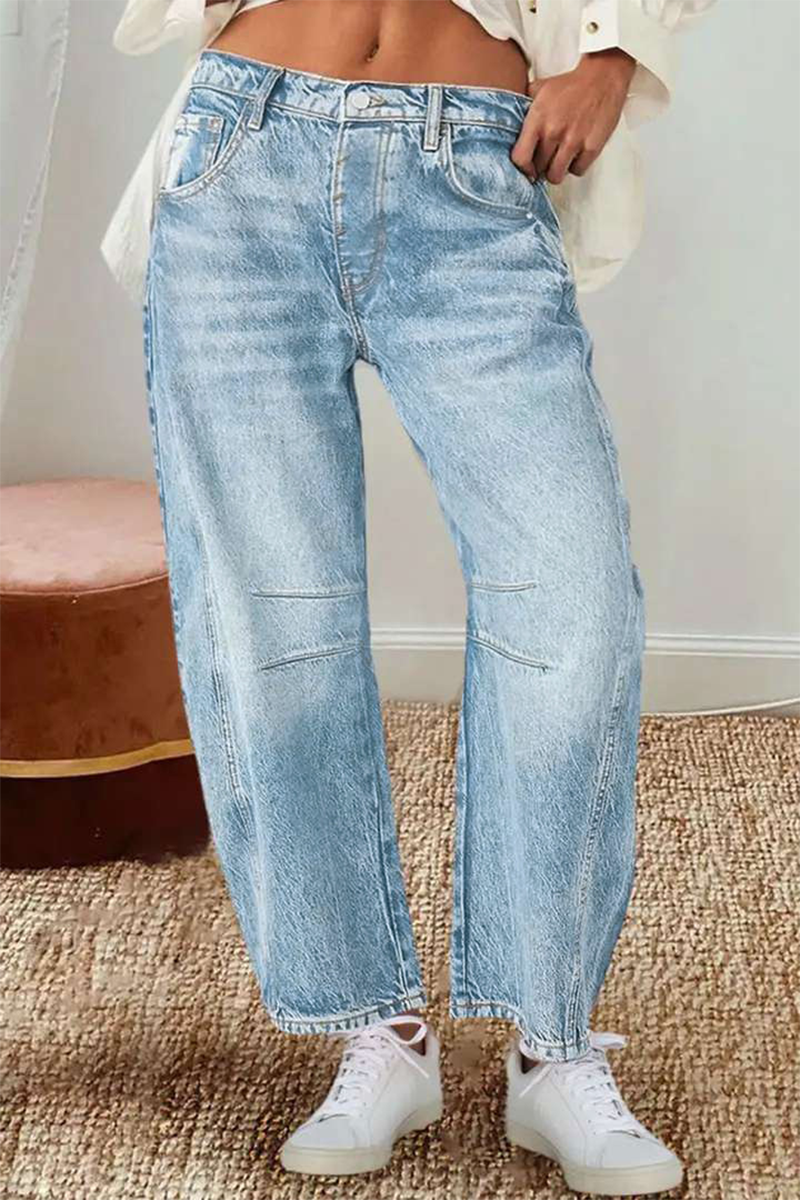 GR | Casual Distressed Contrast Mid Waist Denim Jeans
