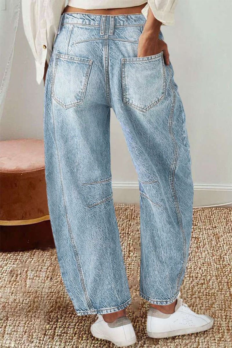 GR | Casual Distressed Contrast Mid Waist Denim Jeans