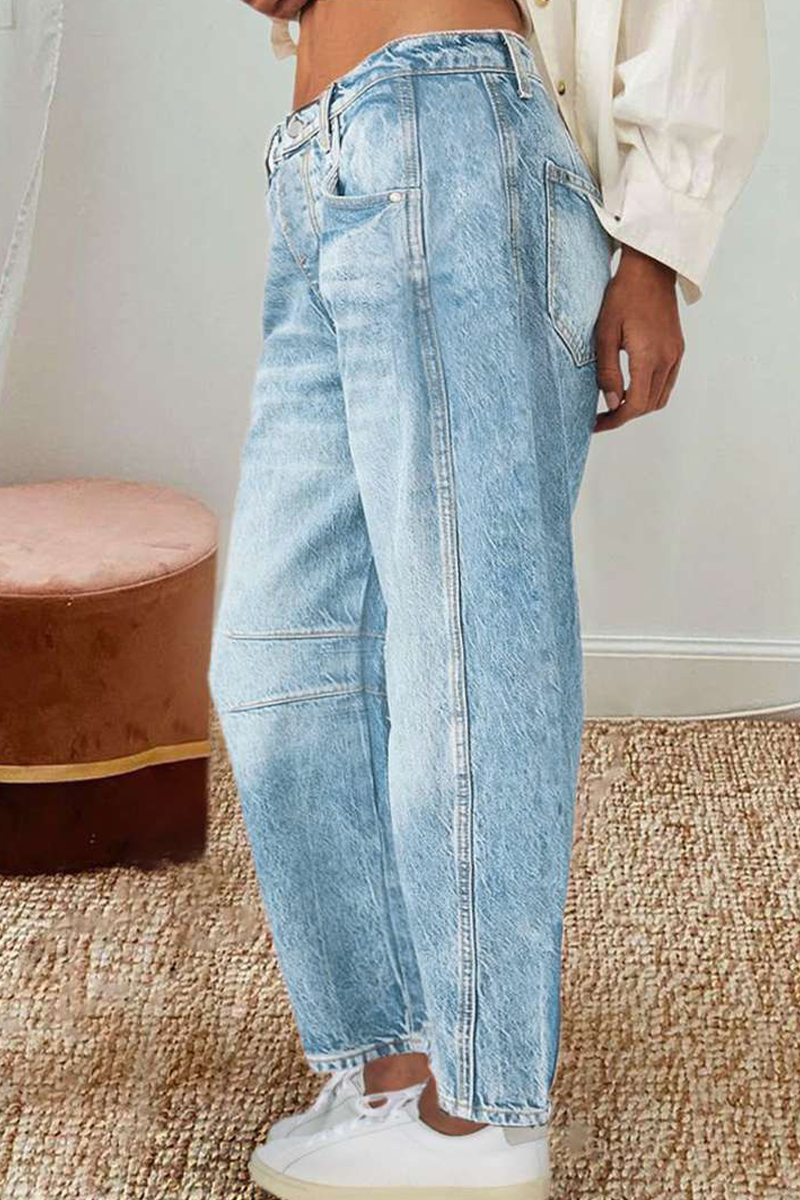 GR | Casual Distressed Contrast Mid Waist Denim Jeans