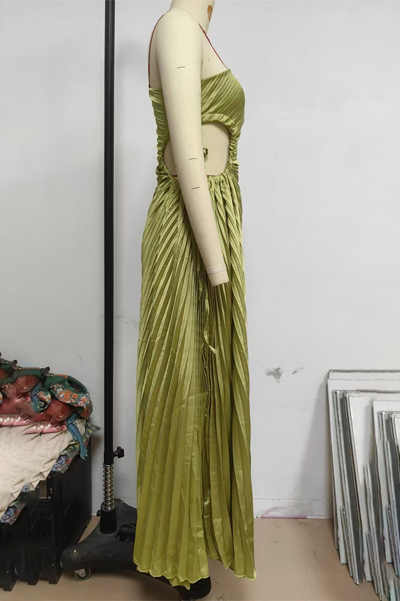 GR | Sexy Drawstring Pleated Slanted Shoulder Pleated Dresses - 4 Colors