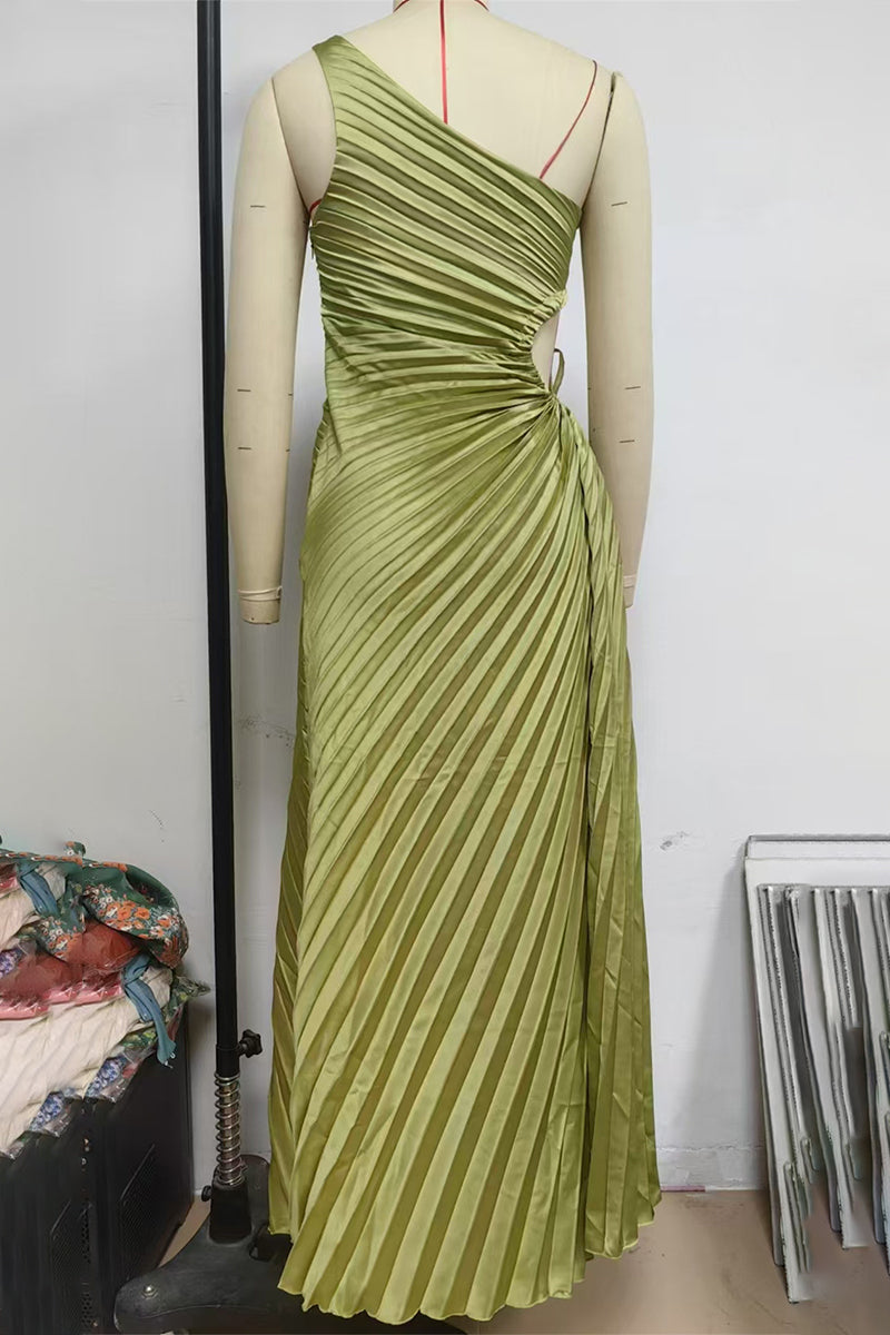GR | Sexy Drawstring Pleated Slanted Shoulder Pleated Dresses - 4 Colors