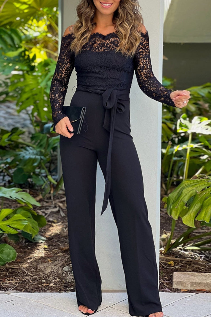 GR | Sexy Casual Elegant Lace Patchwork Backless Off-Shoulder Bodycon Jumpsuits
