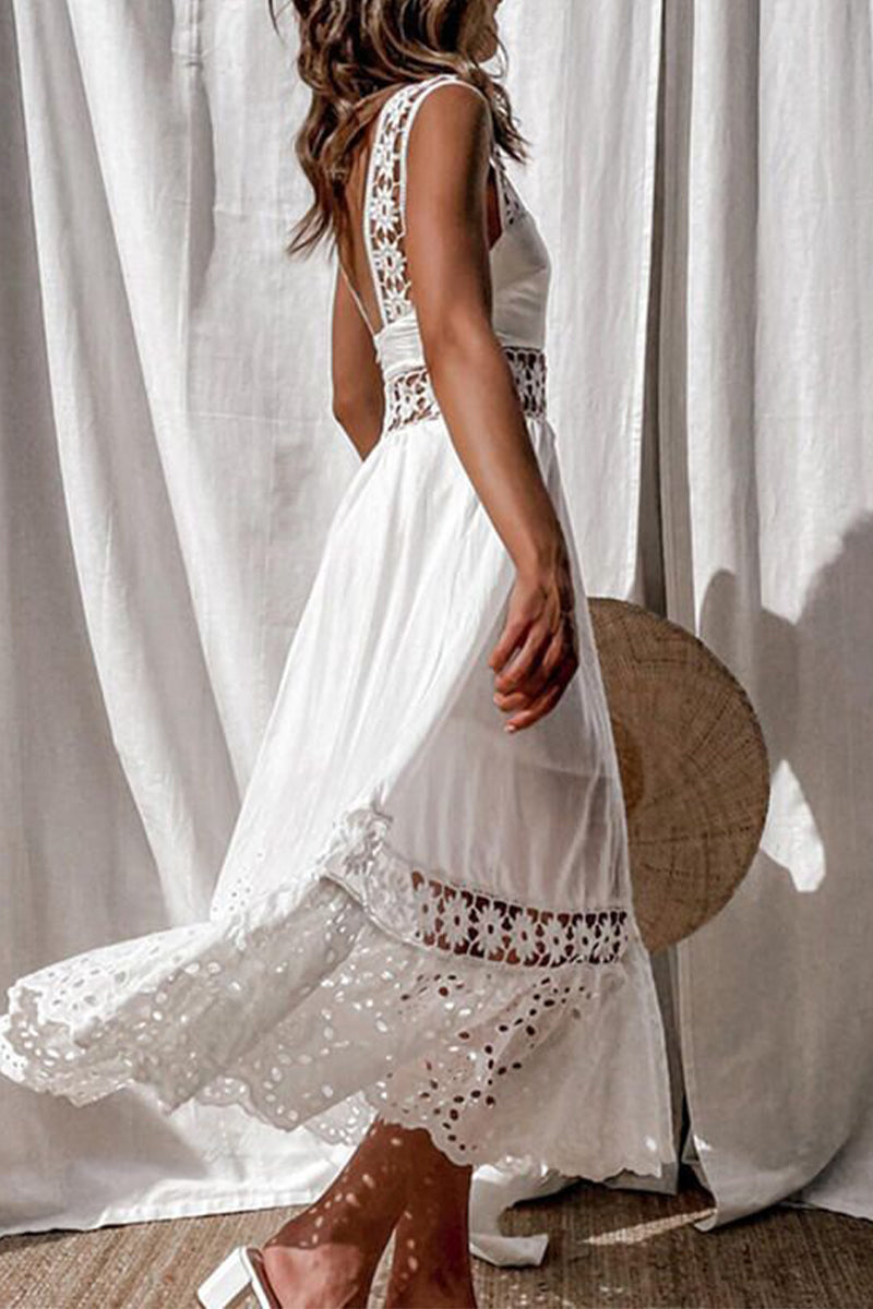 GR | Casual everyday lace patchwork square collar slip dresses