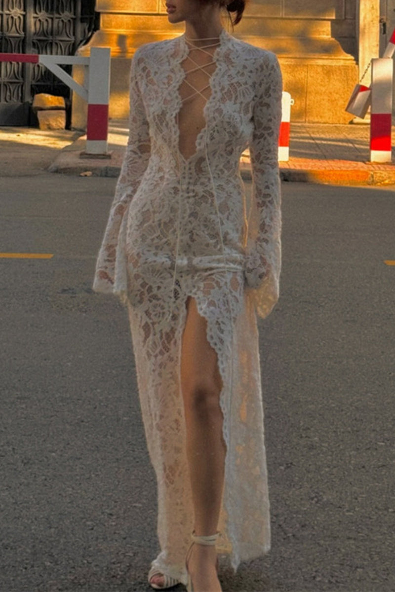 GR | Sexy Lace Sheer Strapless V-Neck Lace Dress Dresses