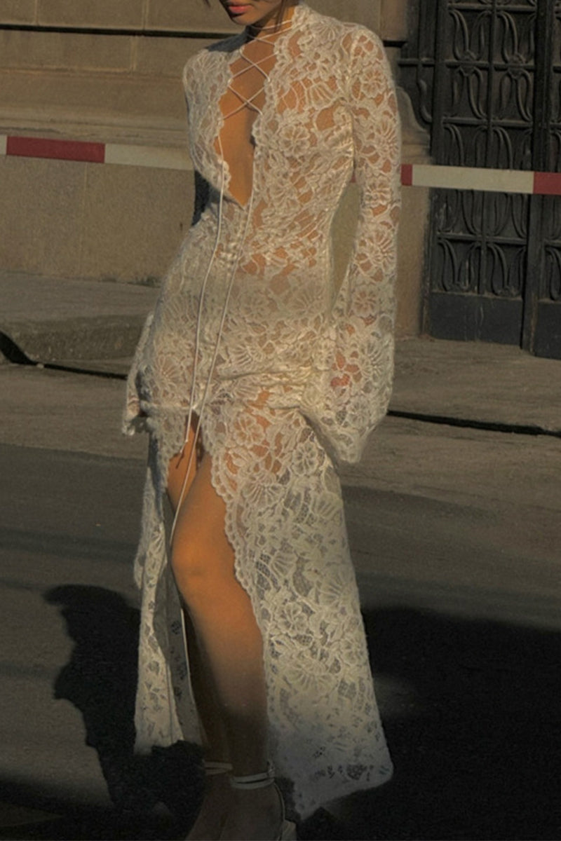 GR | Sexy Lace Sheer Strapless V-Neck Lace Dress Dresses