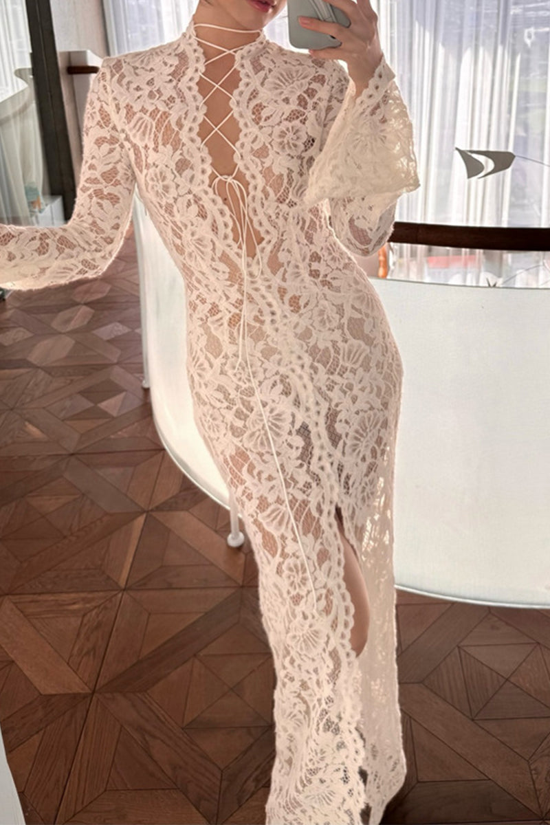 GR | Sexy Lace Sheer Strapless V-Neck Lace Dress Dresses