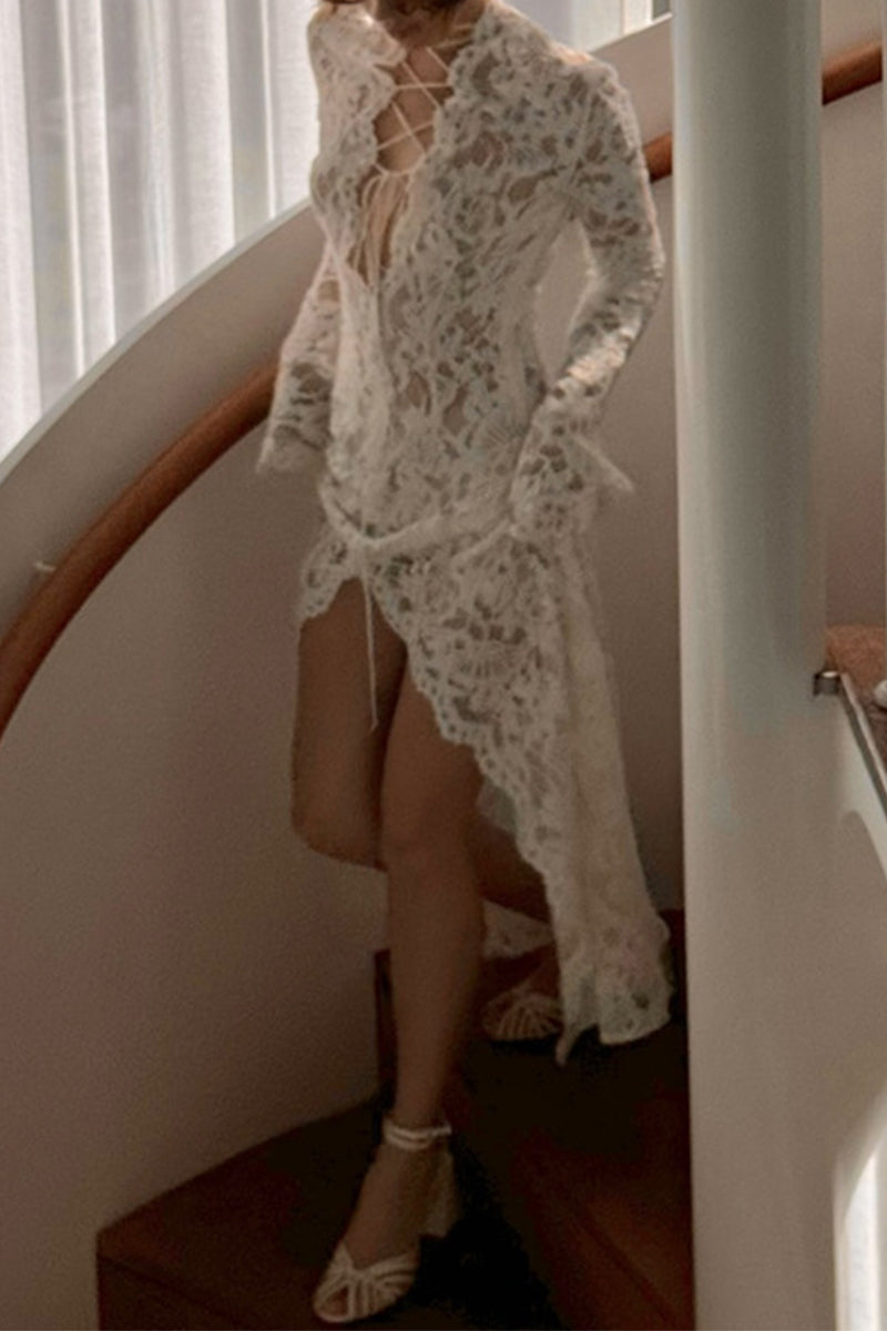 GR | Sexy Lace Sheer Strapless V-Neck Lace Dress Dresses