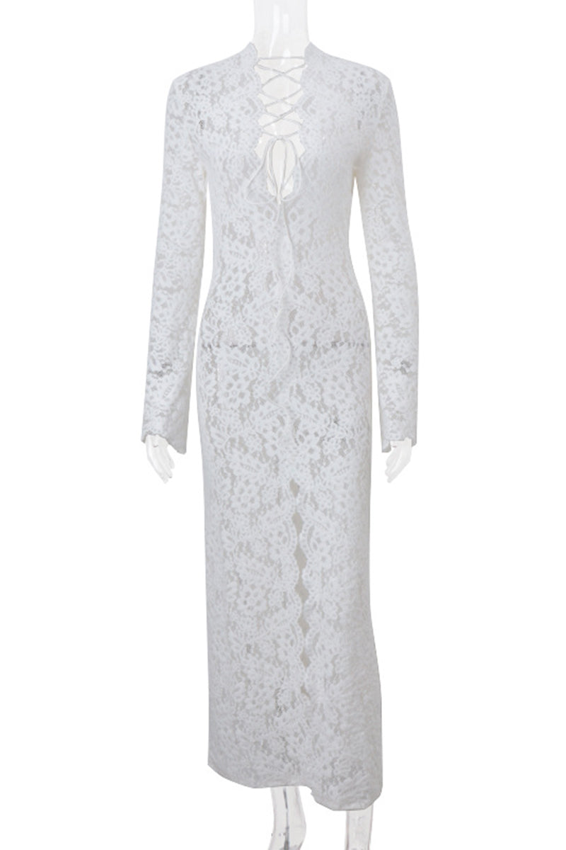 GR | Sexy Lace Sheer Strapless V-Neck Lace Dress Dresses
