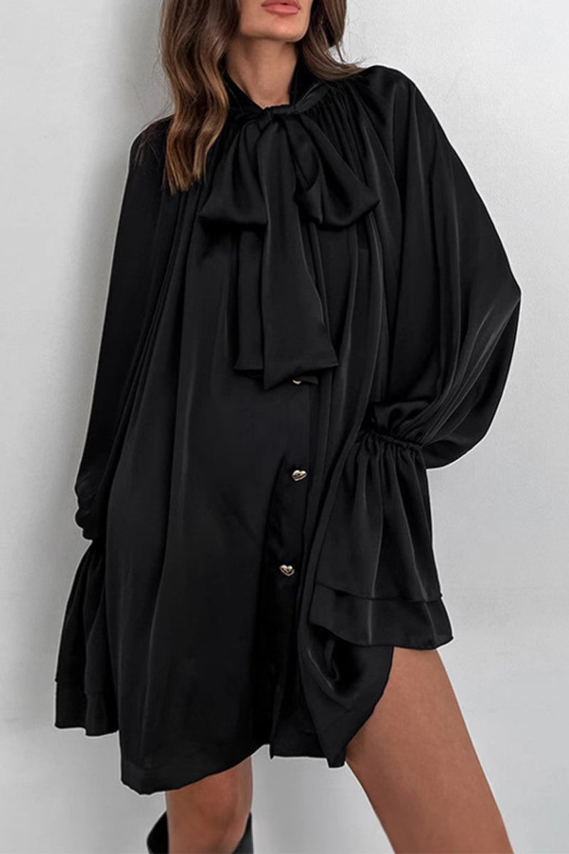 GR | Elegante Schnürung Riemenkragen A Linie Kleider - 3 Farben