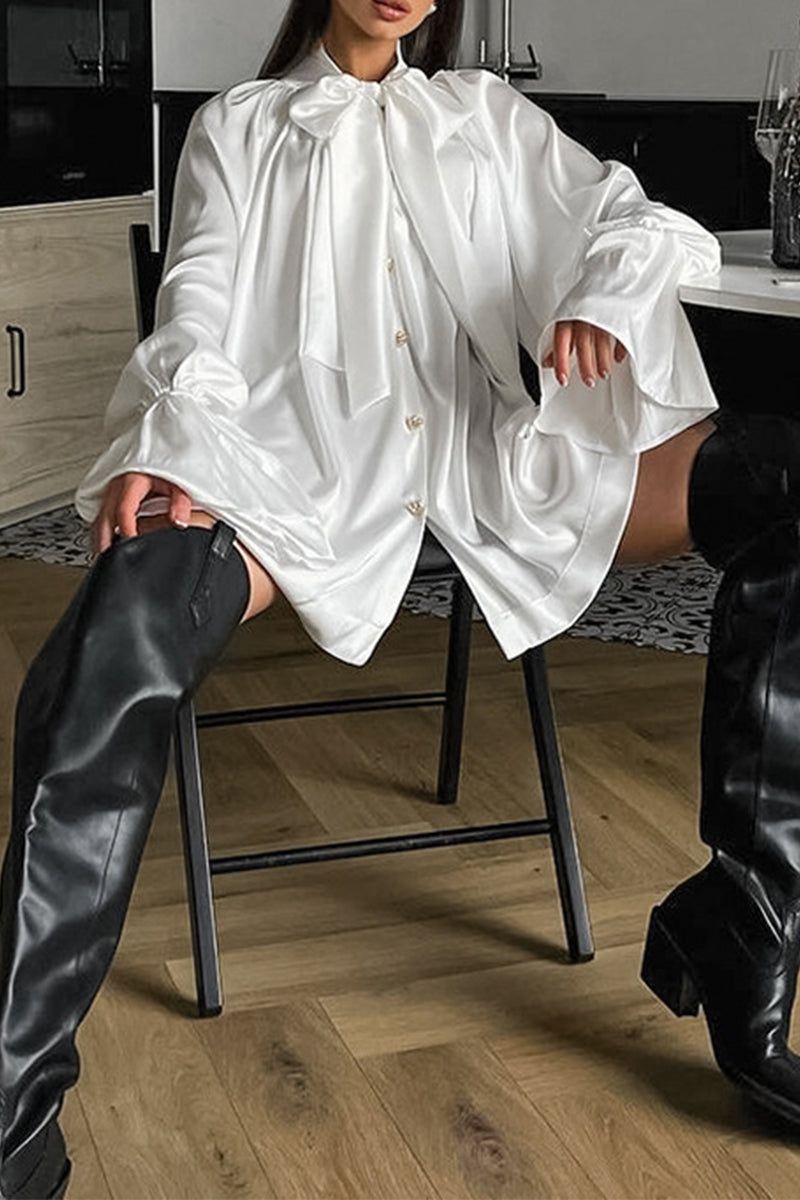 GR | Elegante Schnürung Riemenkragen A Linie Kleider - 3 Farben
