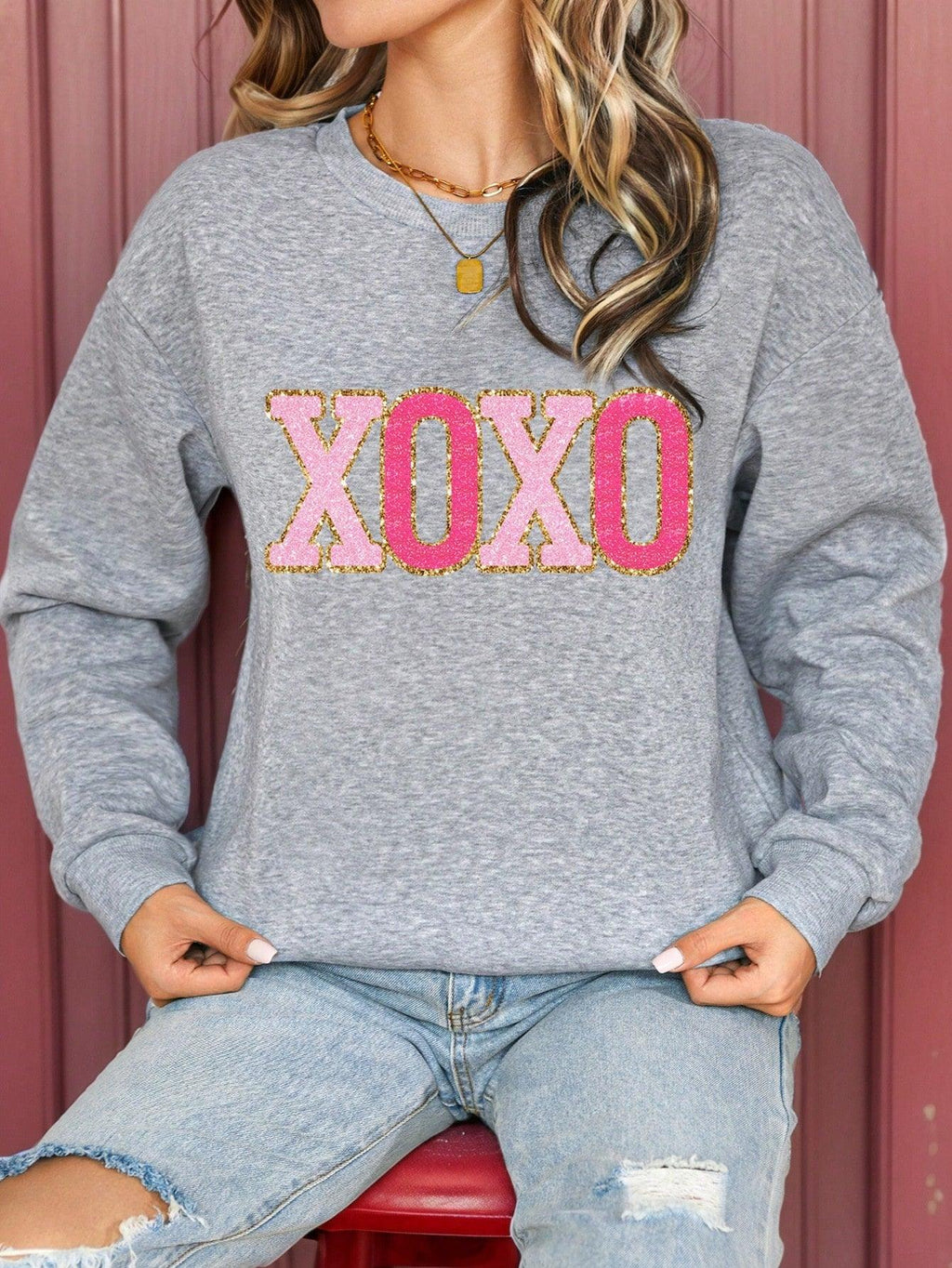 GR | Gestreiftes Sweatshirt mit Rosa Details für Damen