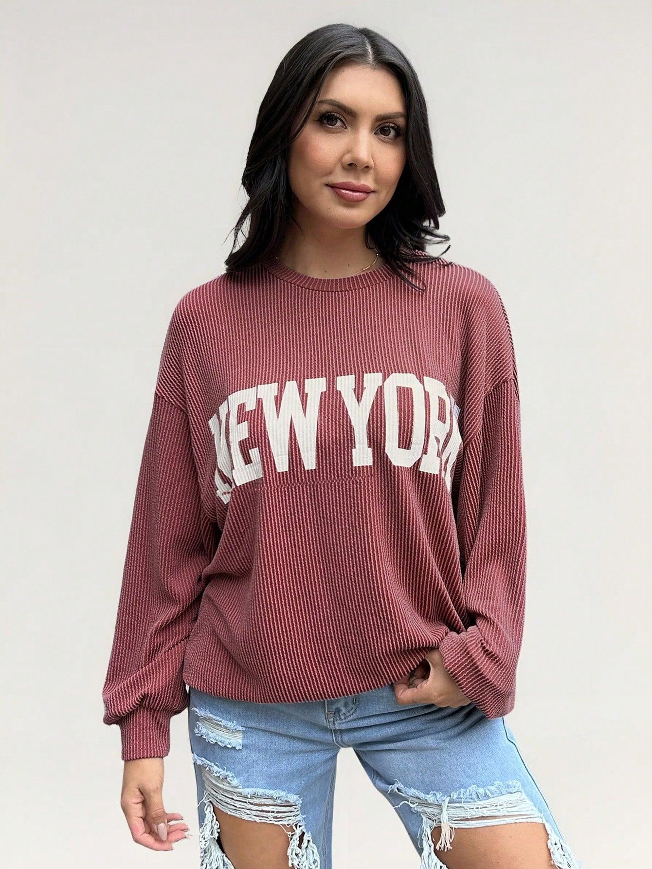 GR | Striped sweatshirt with pink details for women