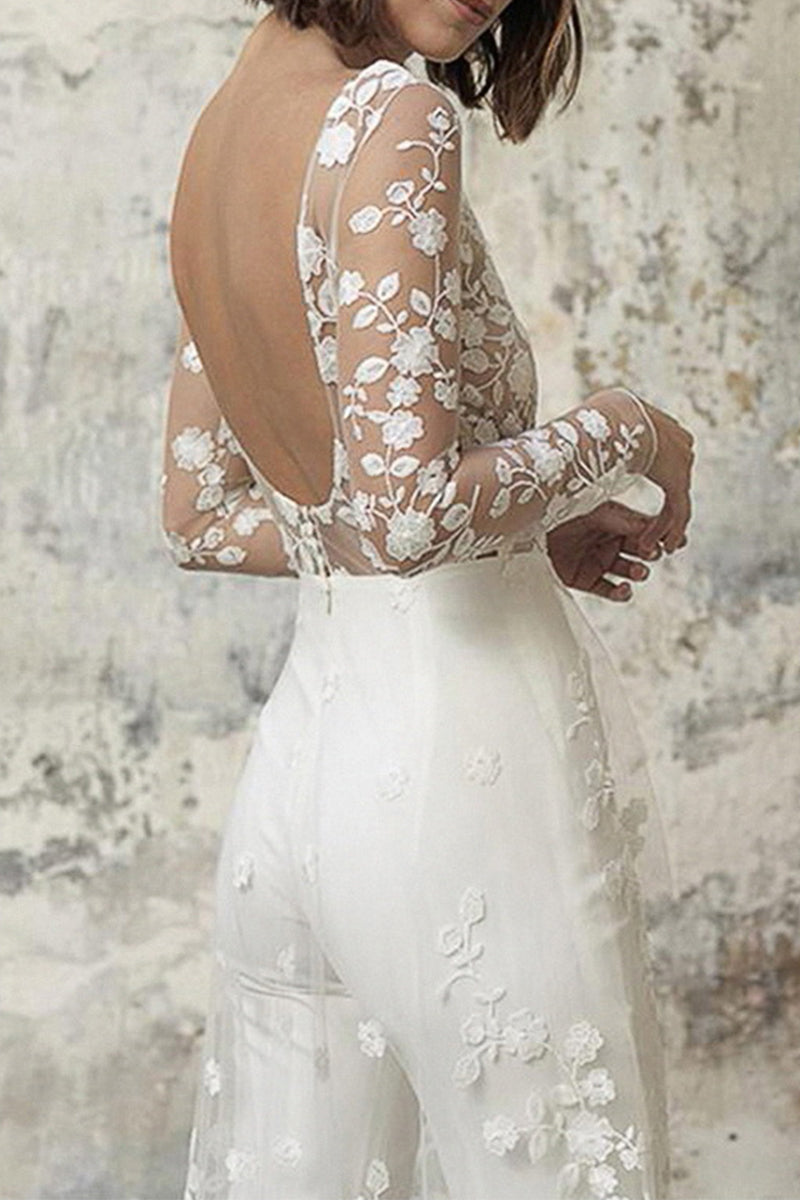 GR | Sexy Lace Patchwork O-Neck Straight Jumpsuit
