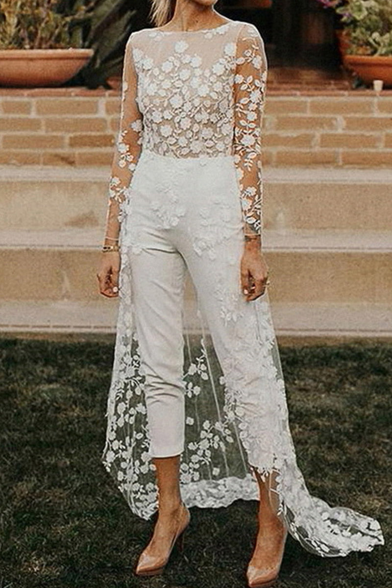 GR | Sexy Lace Patchwork O-Neck Straight Jumpsuit