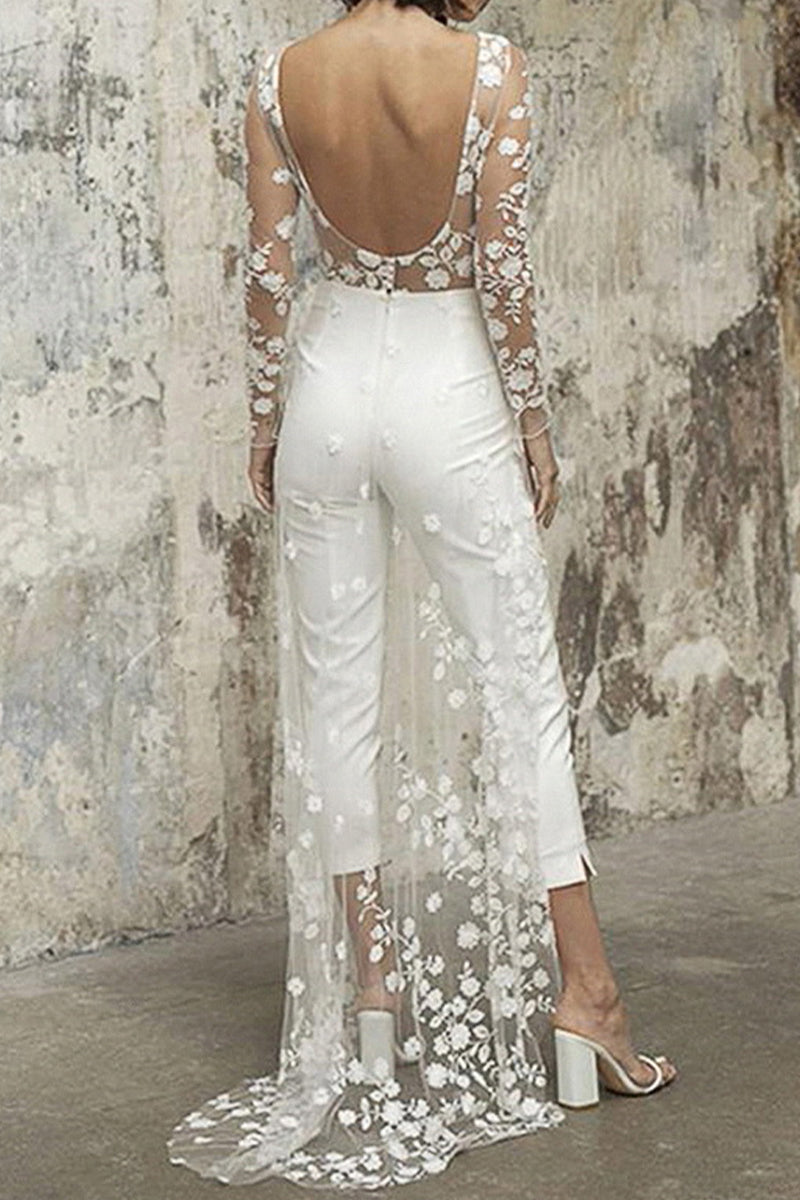 GR | Sexy Lace Patchwork O-Neck Straight Jumpsuit