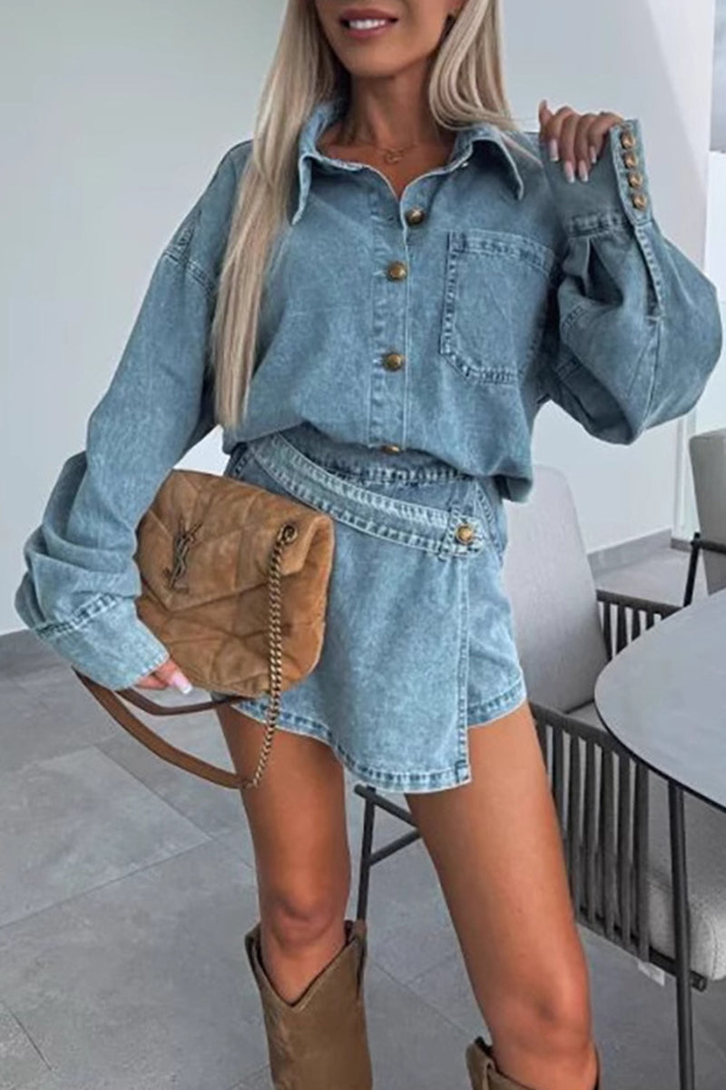 GR | Casual buttons Irregular turn-down collar Long sleeves Two pieces