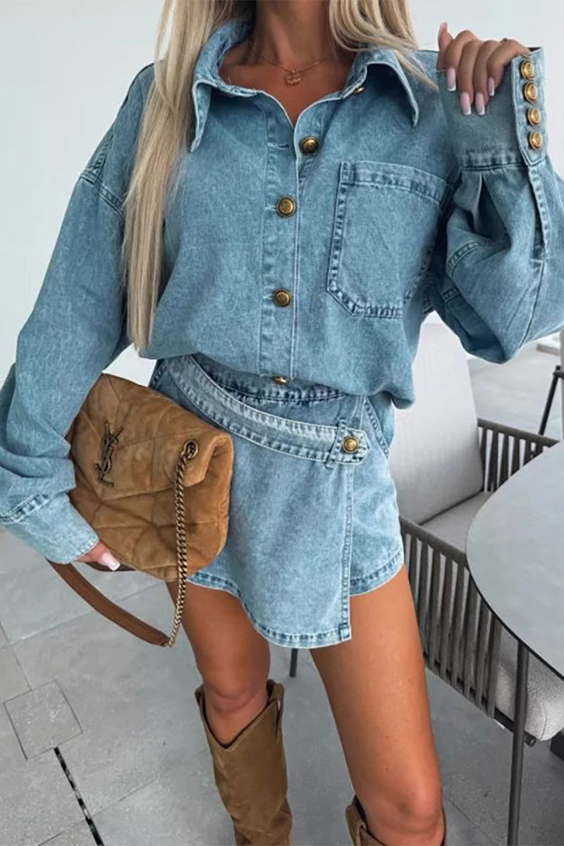 GR | Casual buttons Irregular turn-down collar Long sleeves Two pieces