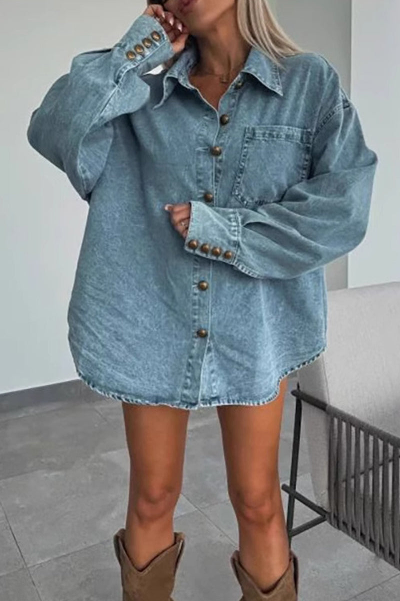 GR | Casual buttons Irregular turn-down collar Long sleeves Two pieces