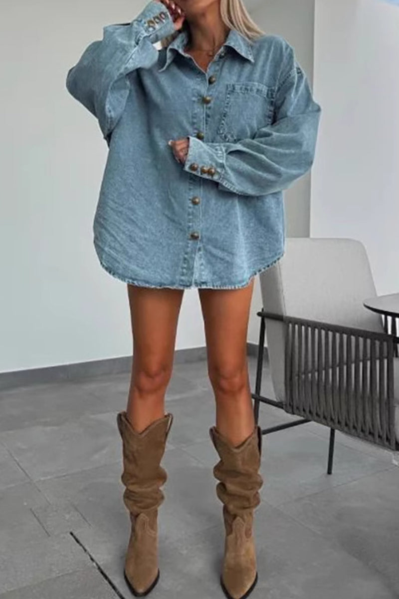 GR | Casual buttons Irregular turn-down collar Long sleeves Two pieces