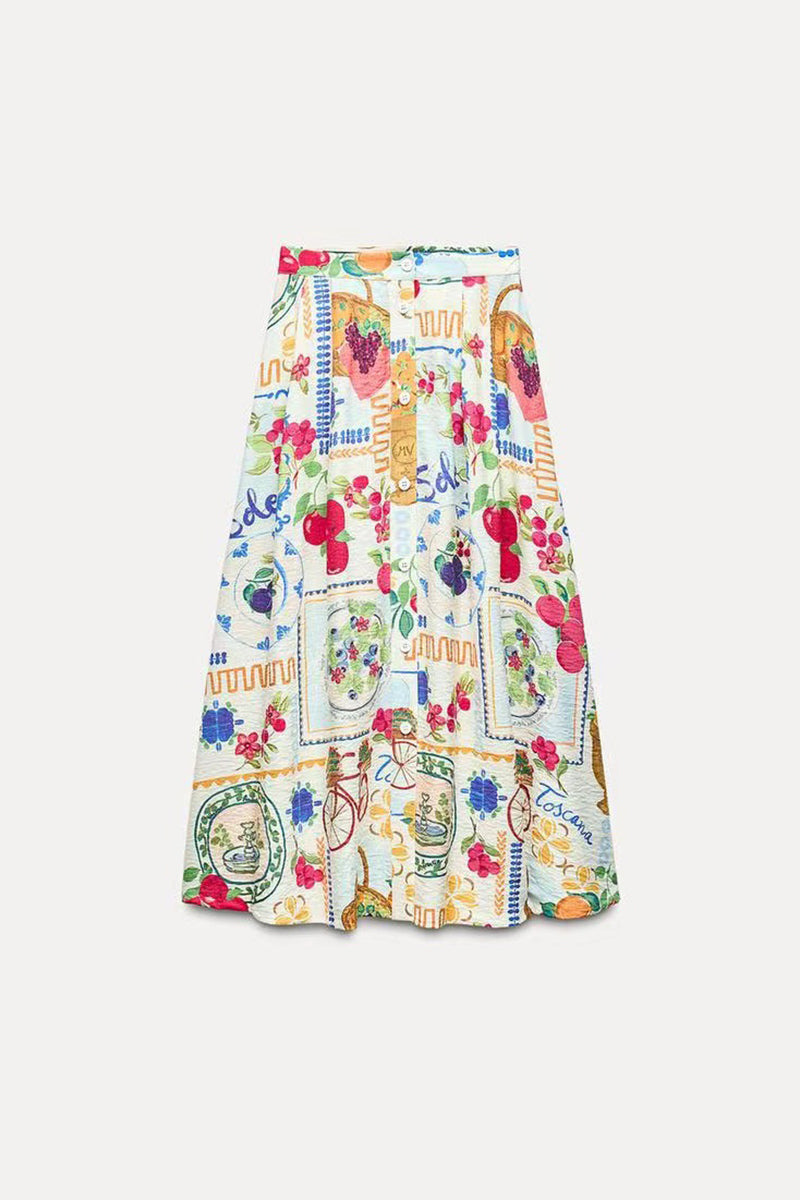 GR | Elegant floral print, pocket, ruffle contrast, square neckline, sleeveless two-piece