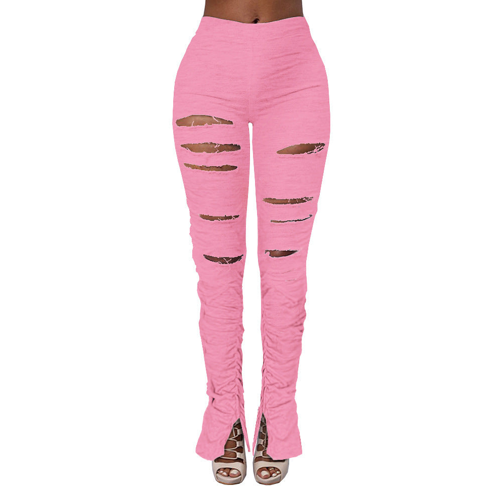 GR | Hochtaillierte Ripped Stoff Raffung Hose