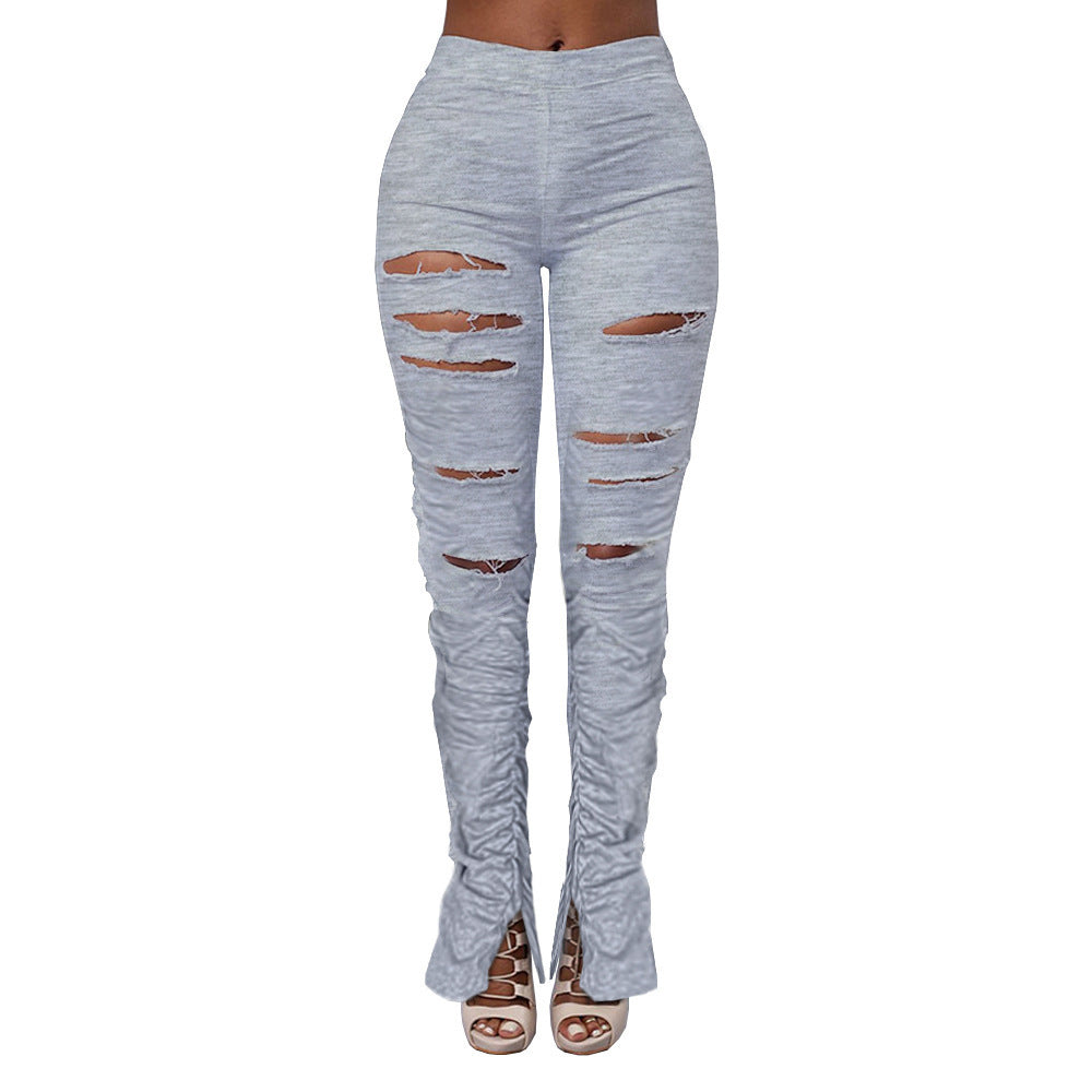 GR | Hochtaillierte Ripped Stoff Raffung Hose