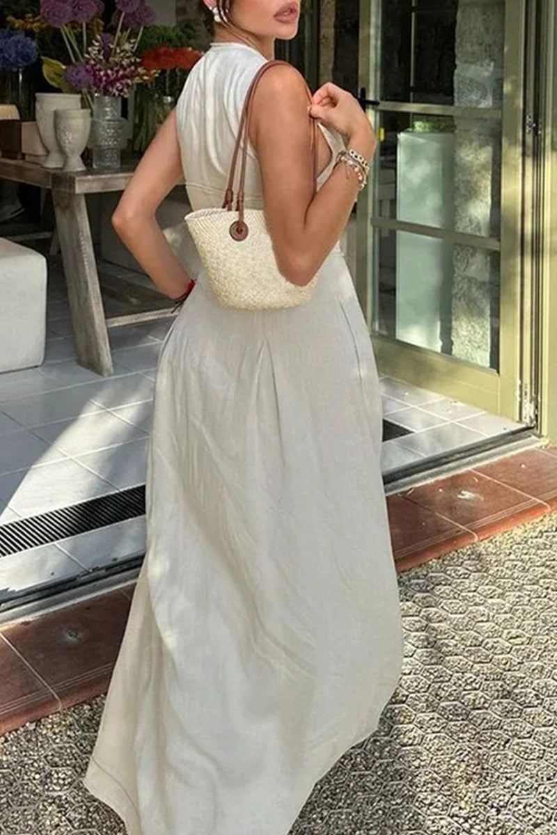 GR | Casual Street Pocket Zip O-Neck Long Dresses - 3 Colors