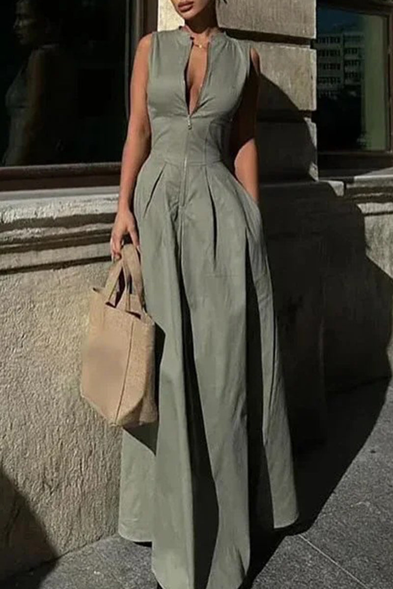 GR | Casual Street Pocket Zip O-Neck Long Dresses - 3 Colors