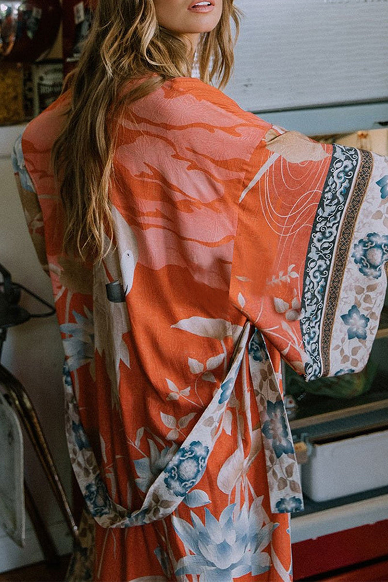 GR | Leisure Floral Print Lace-up Contrast Swimwear Wrap