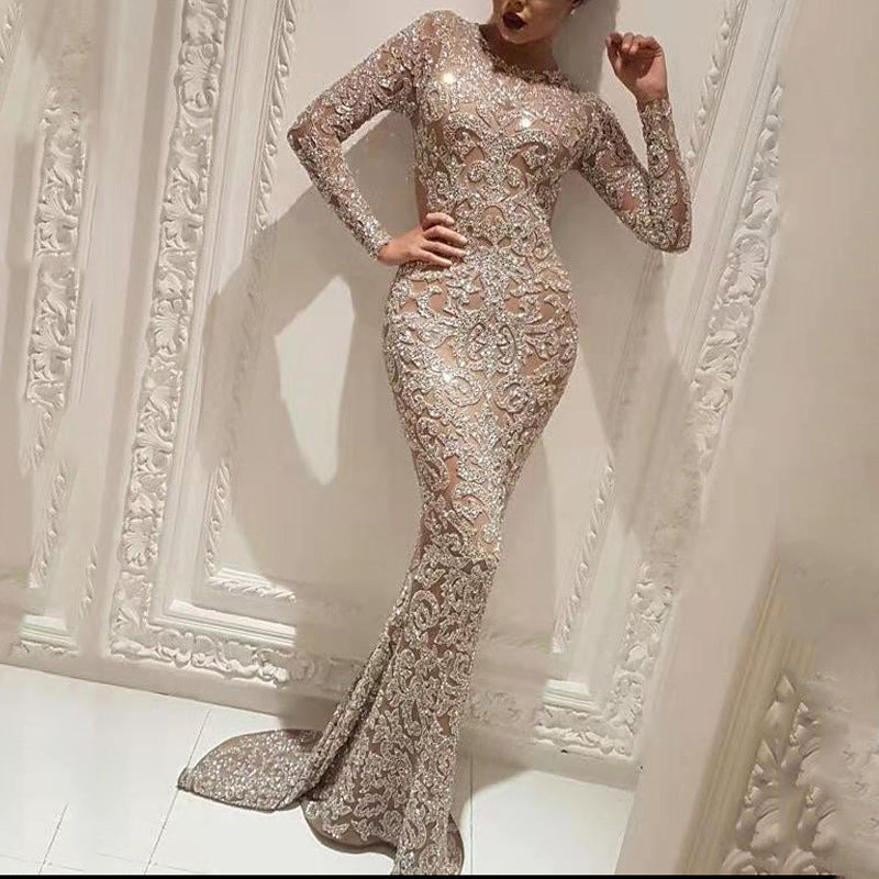 GR | Chic Women's Bronzing Long Sleeve Slim Fit Dress 