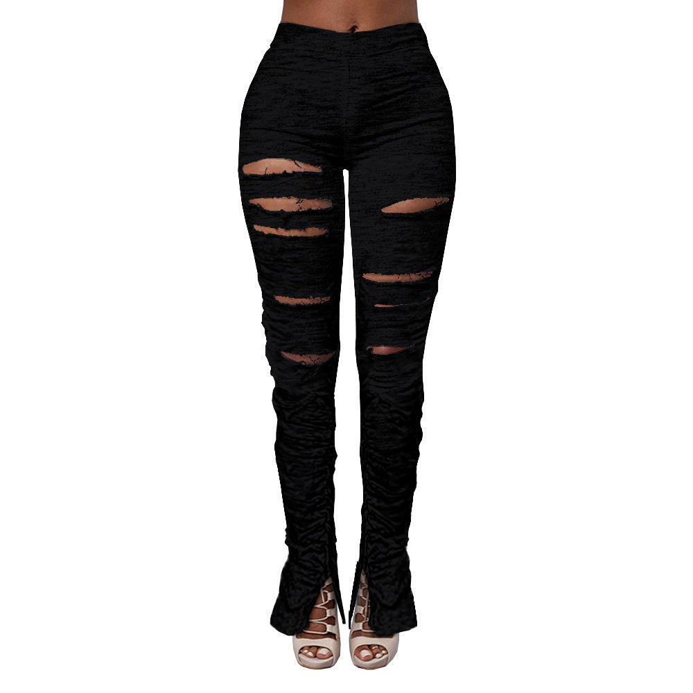 GR | Hochtaillierte Ripped Stoff Raffung Hose