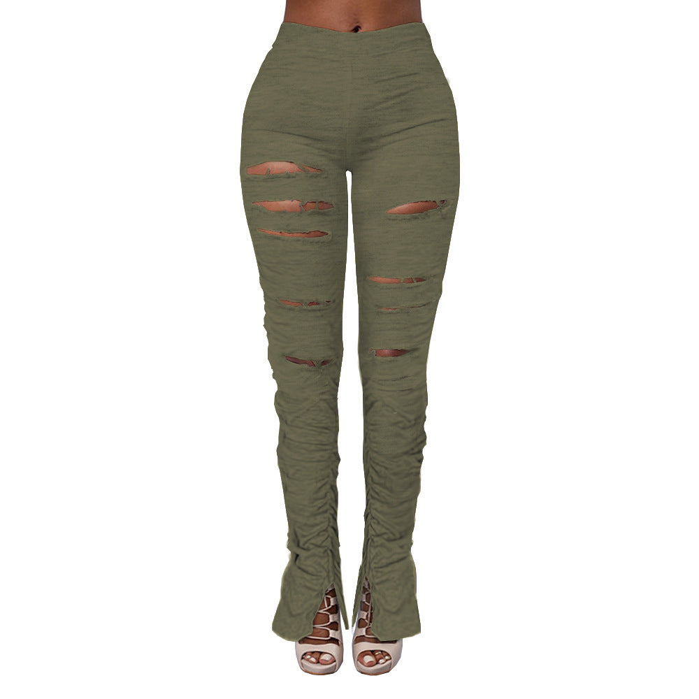 GR | Hochtaillierte Ripped Stoff Raffung Hose