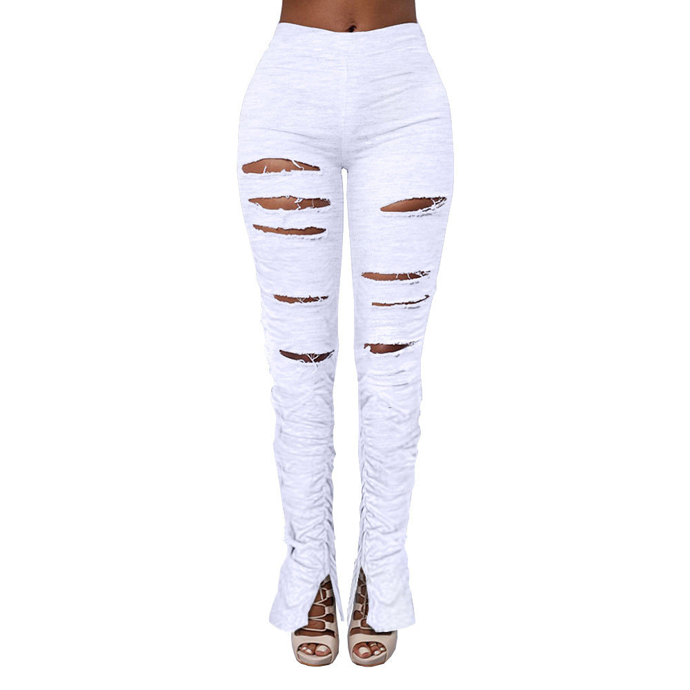 GR | Hochtaillierte Ripped Stoff Raffung Hose