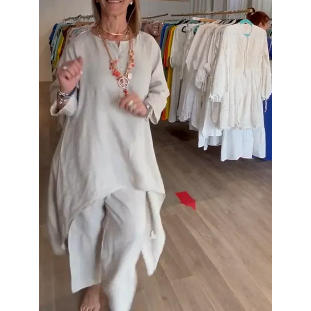 GR | Solid color linen suit for women