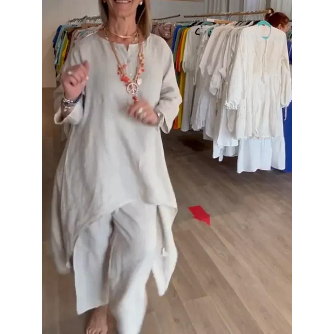 GR | Solid color linen suit for women