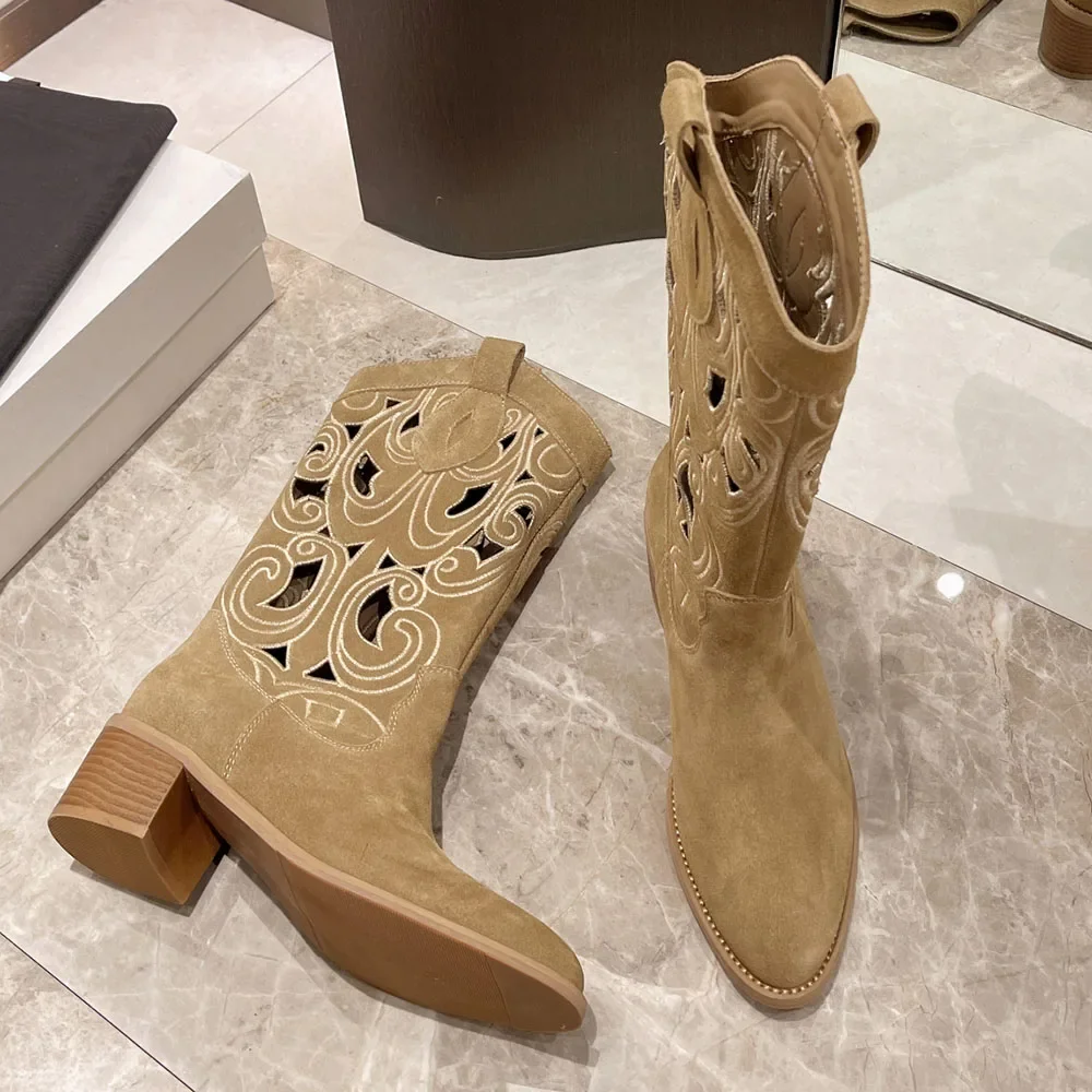 GR | Embroidered Western boots for women with decorative cutouts, cowboy boots for women