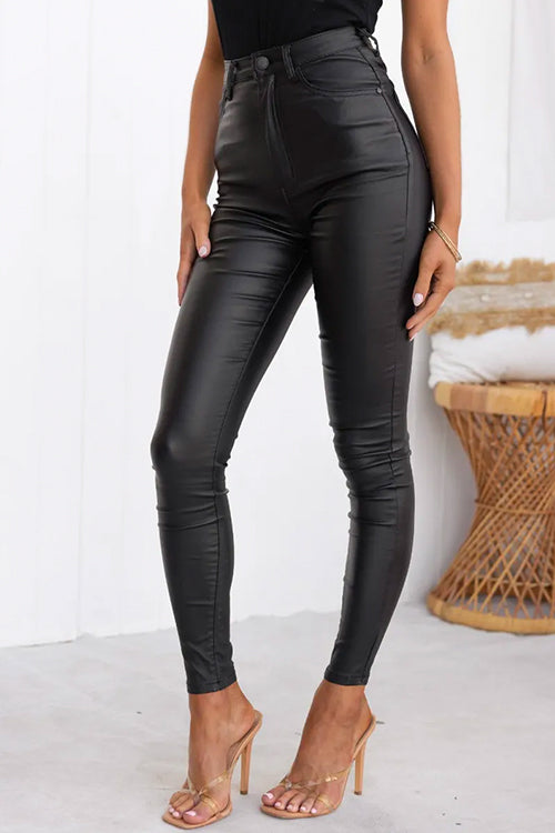 GR | High Waist Faux Leather Stretch Slim Fit Trousers