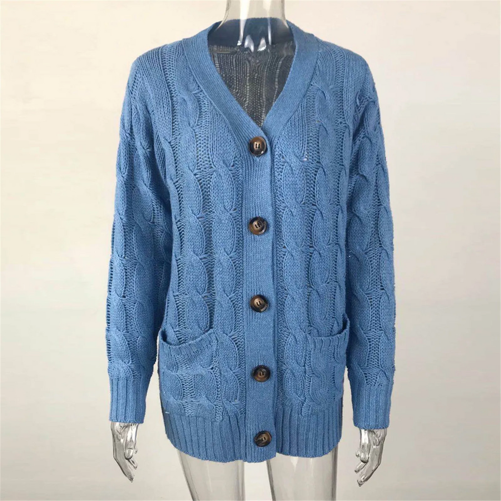 GR | Stylische Lange Strickjacke Für Damen Mit Knopfleiste