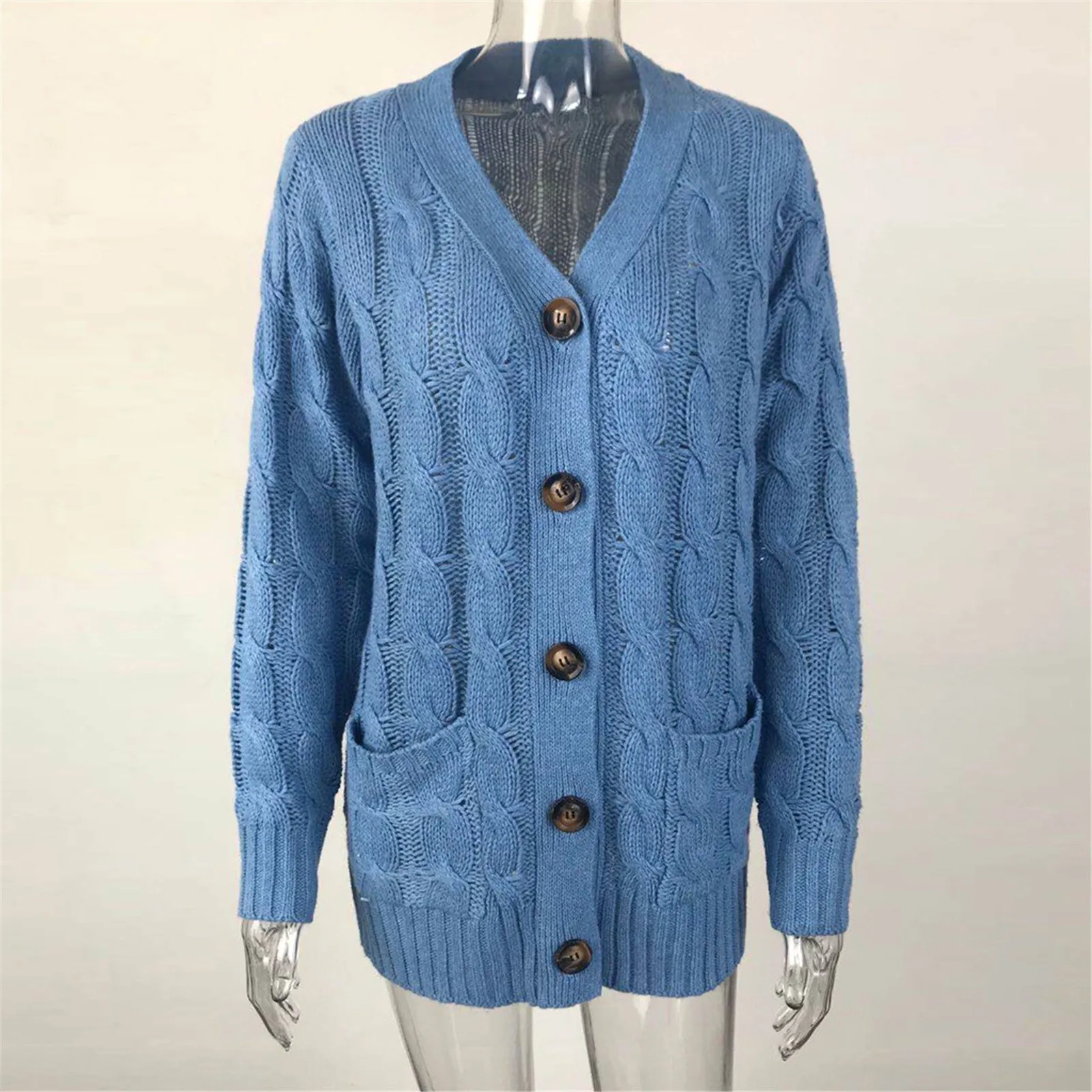 GR | Stylische Lange Strickjacke Für Damen Mit Knopfleiste