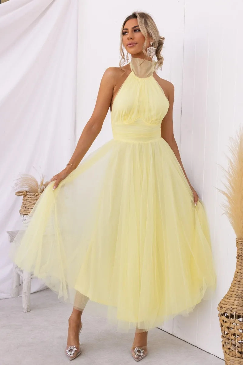 GR | Halter Tüll Midi Kleid