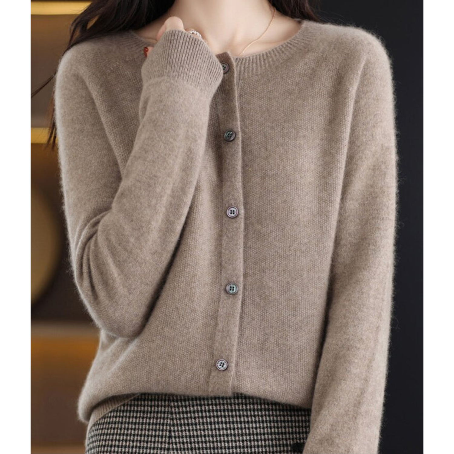GR | Damen-Strickjacke Mit O-Ausschnitt Aus 100 % Reiner Merinowolle, Kaschmirpullover