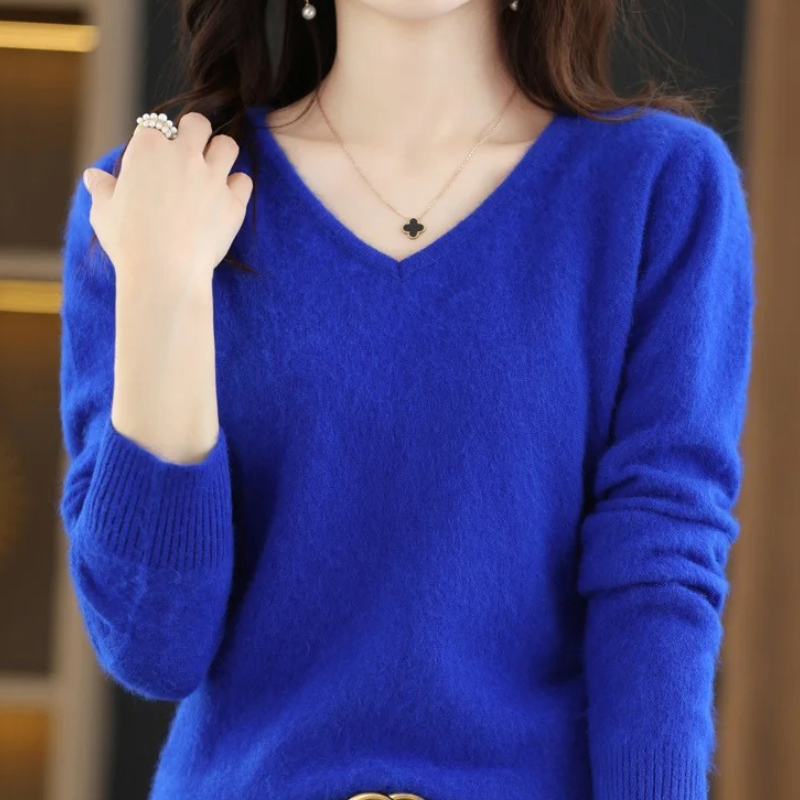 GR | Cashmere Pullover Damen V-ausschnitt Leichter und Weicher Strickpullover
