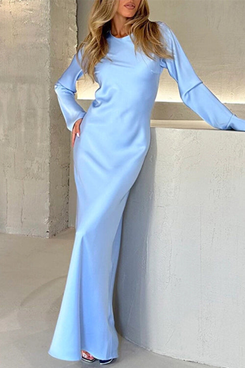 GR | Rosiedress Round Neck Long Sleeve Satin Maxi Party Dress