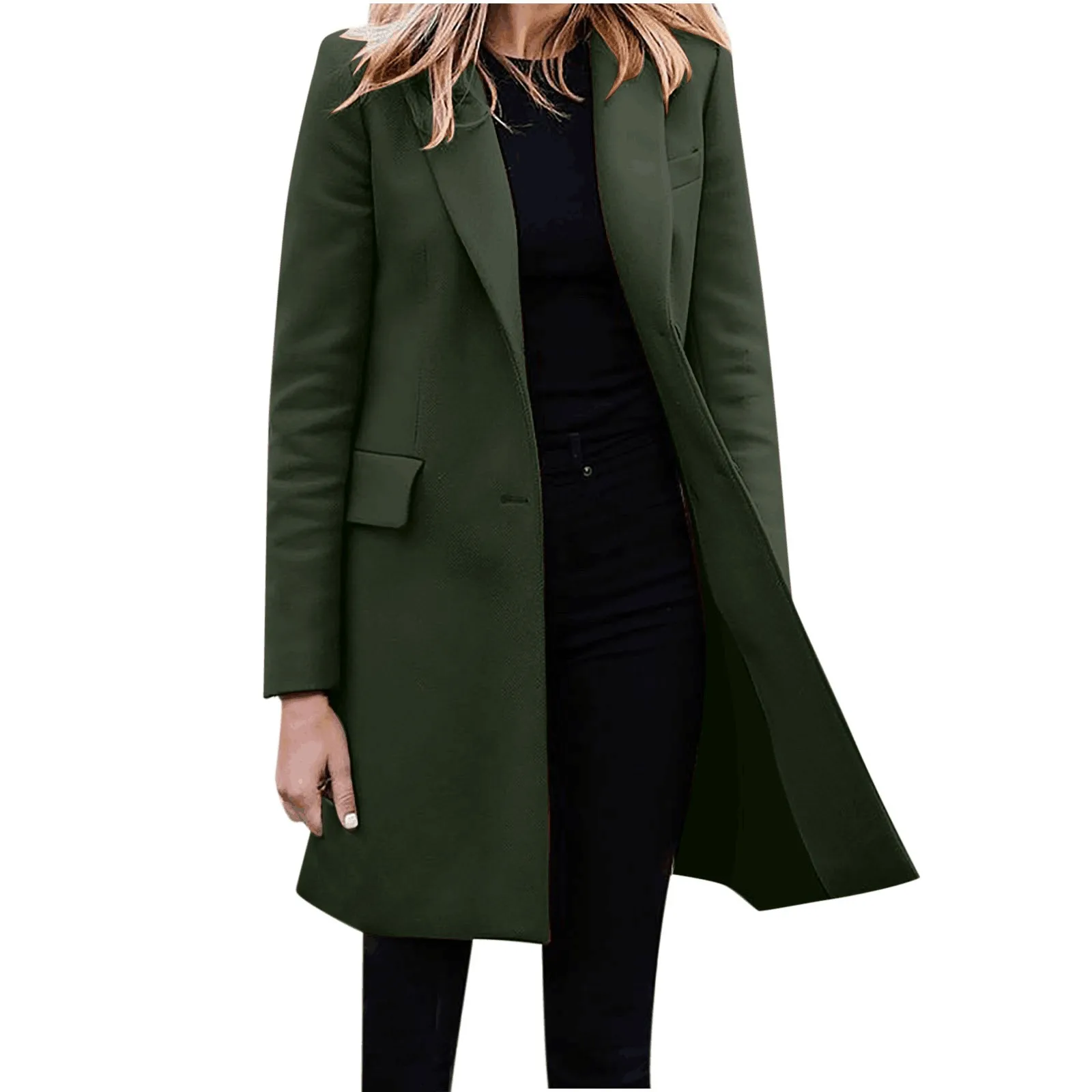 GR | Women's Slim Fit Coat Jacket, One Button Wool Blend Long Jacket